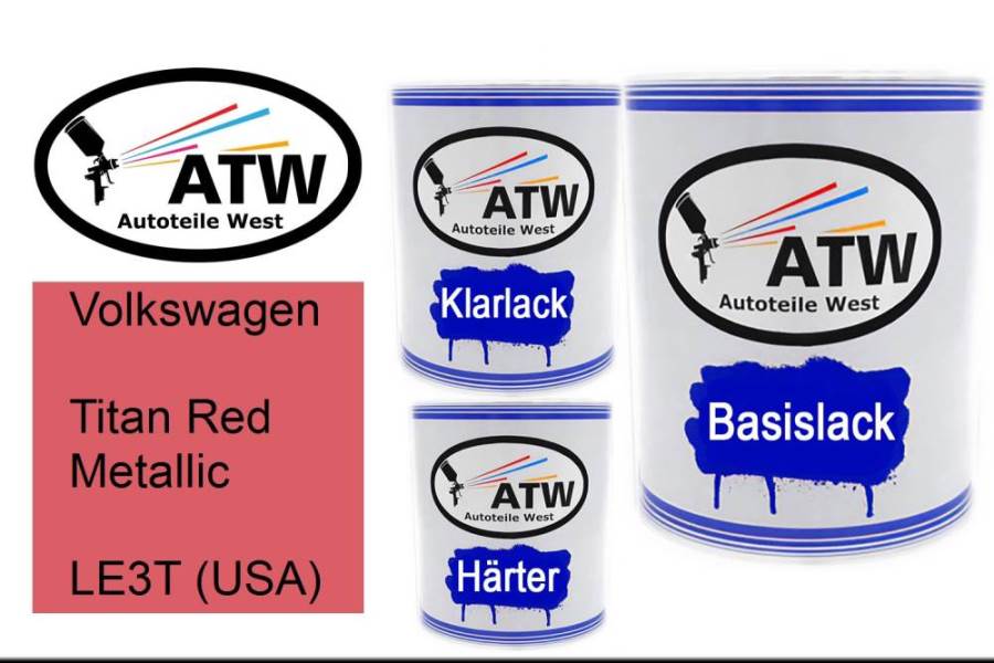 Volkswagen, Titan Red Metallic, LE3T (USA): 1L Lackdose + 1L Klarlack + 500ml Härter - Set, von ATW Autoteile West.